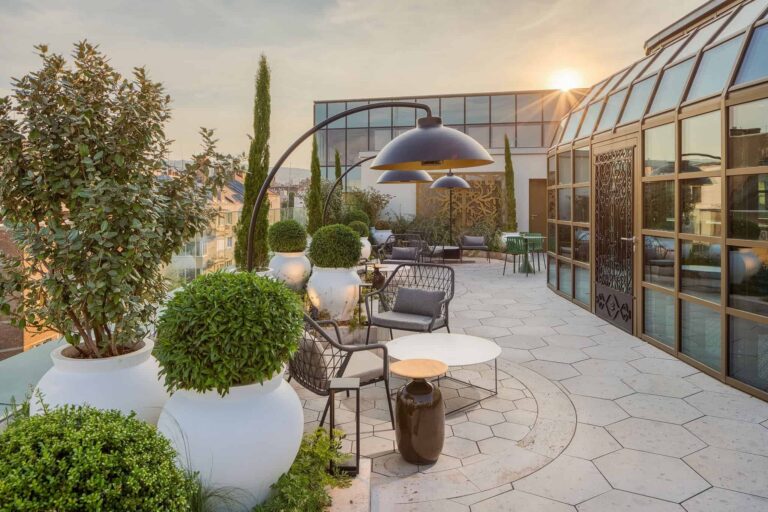 Rooftop terrace at sunset, Kimpton BEM Budapest