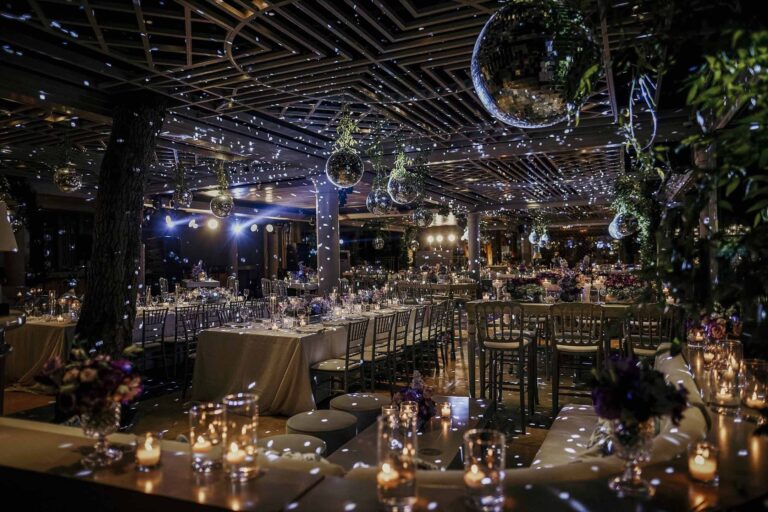 An illuminated reception hall at night, KM Events