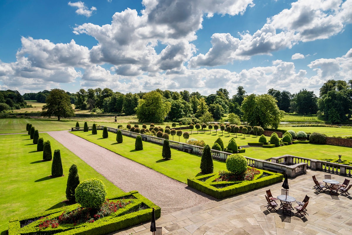 The hall beyond the topiary garden, Knowsley Hall