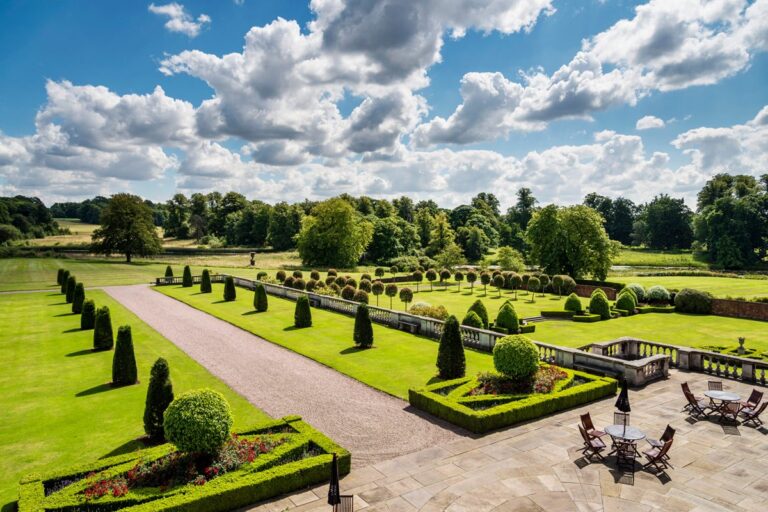 The terrace and topiary garden beside the hall, Knowsley Hall