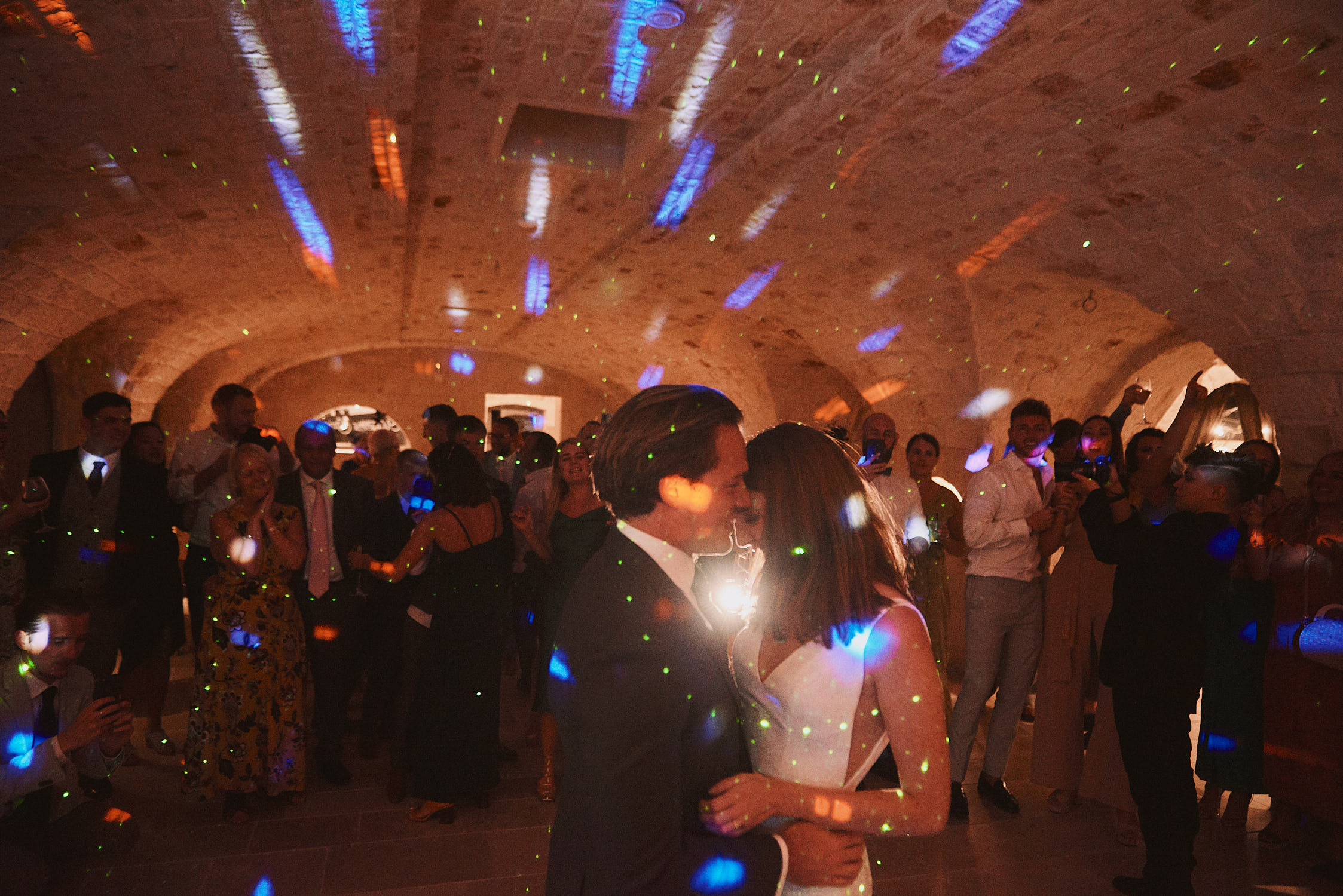First dance beneath a vaulted stone ceiling, Puglia, La Bottega del Sogno