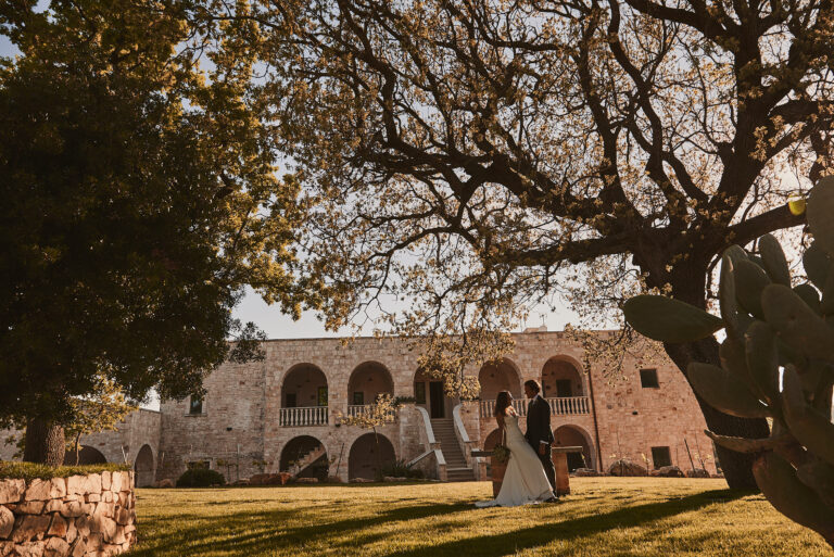 Golden hour in front of a stone masseria, Puglia, La Bottega del Sogno