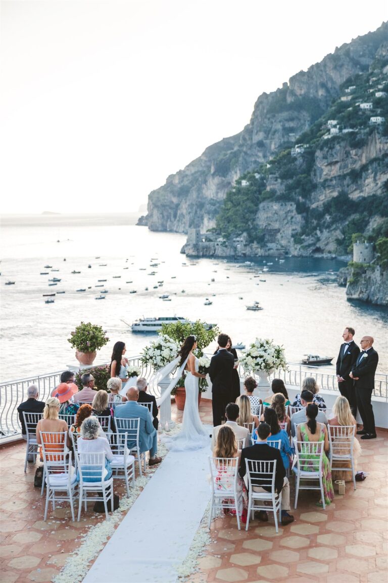 A ceremony on a terrace above the bay of Positano, Hotel Marincanto, La Calla Events