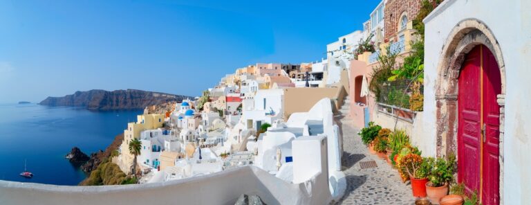 A Cycladic village tumbling down the caldera above the sea, La Maltese Estate