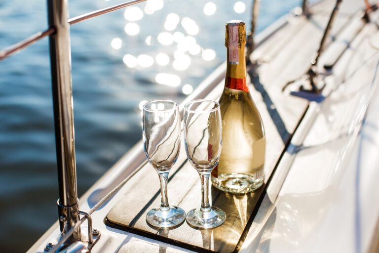Champagne chilling on the deck of a yacht, a sail out on the caldera, La Maltese Estate