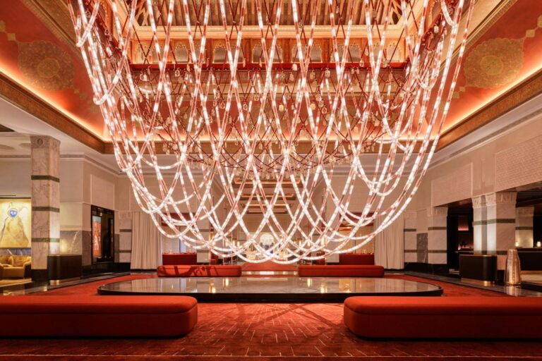 The chandelier in the hotel lobby, La Mamounia, Marrakech