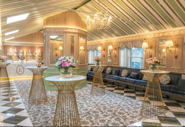Tea Room laid for a drinks reception, Ladurée Covent Garden, London, Ladurée