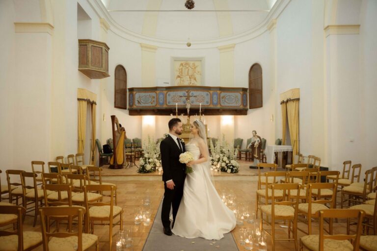 A wedding ceremony in the 18th-century church, Le Torri di Bagnara Castles