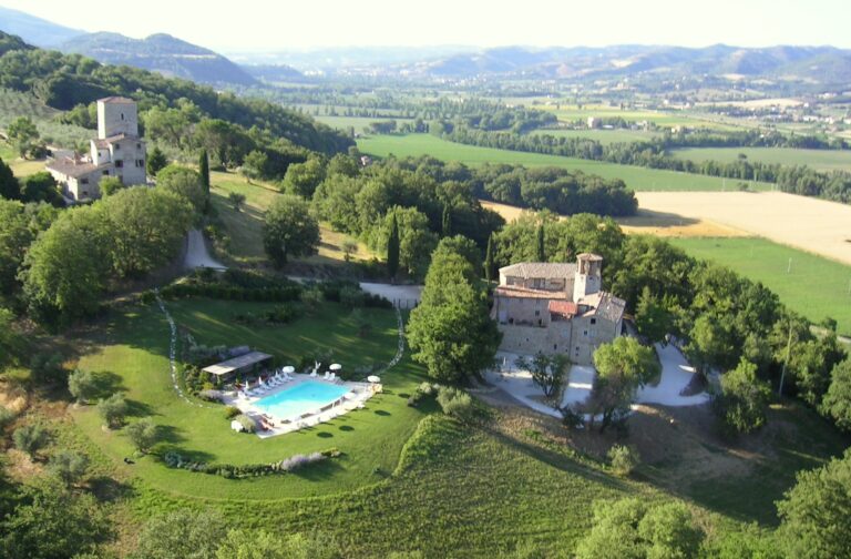Castello di Pieve San Quirico and The Tower Palace, birds-eye view, Le Torri di Bagnara Castles