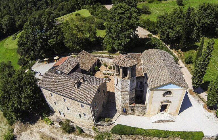 The Pieve San Quirico Castle and Tower from below, Le Torri di Bagnara Castles