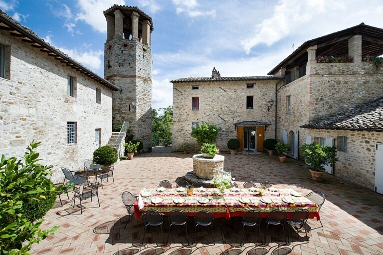 The stone castle courtyard, Pieve San Quirico, Le Torri di Bagnara Castles