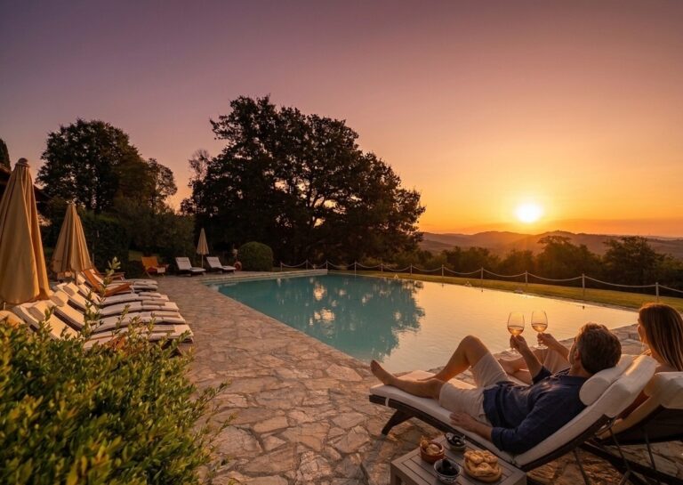 Poolside at sunset, Le Torri di Bagnara, Le Torri di Bagnara Castles