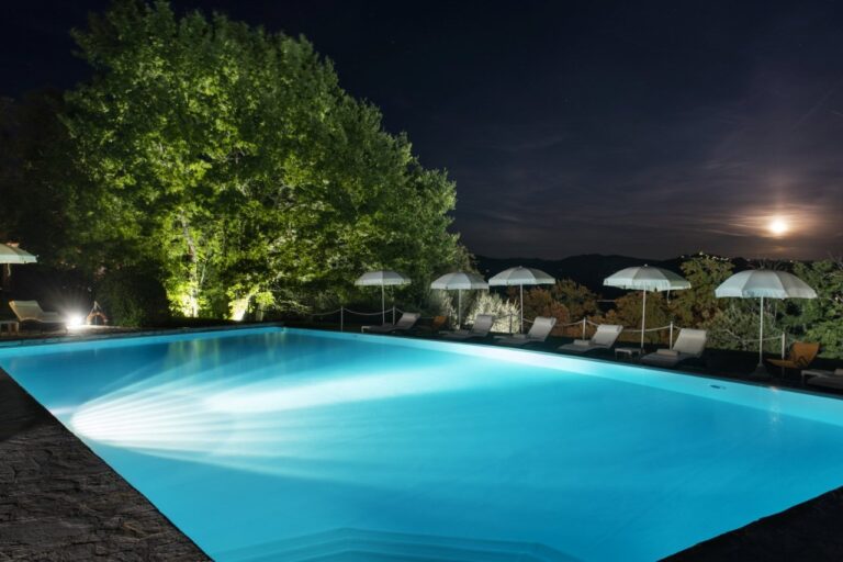 Full moon over the infinity pool, Le Torri di Bagnara Castles