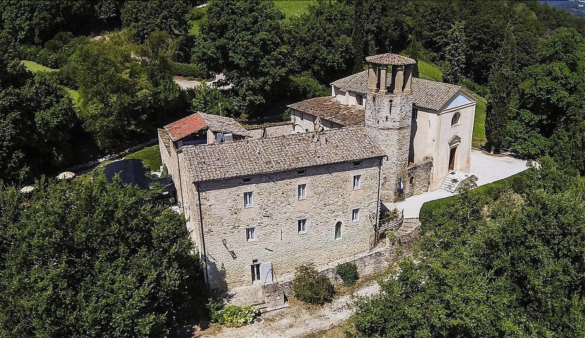 Castello di Pieve San Quirico from the air, Le Torri di Bagnara Castles