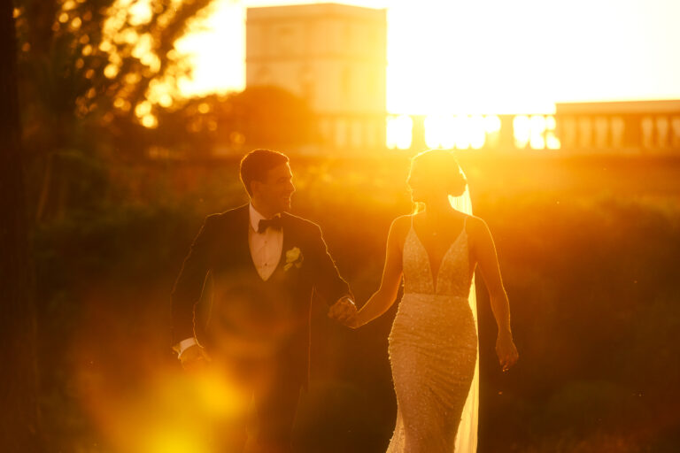Stefano and Katie walking through the last of the sun at Villa Aurelia, Rome, Light & Dreams