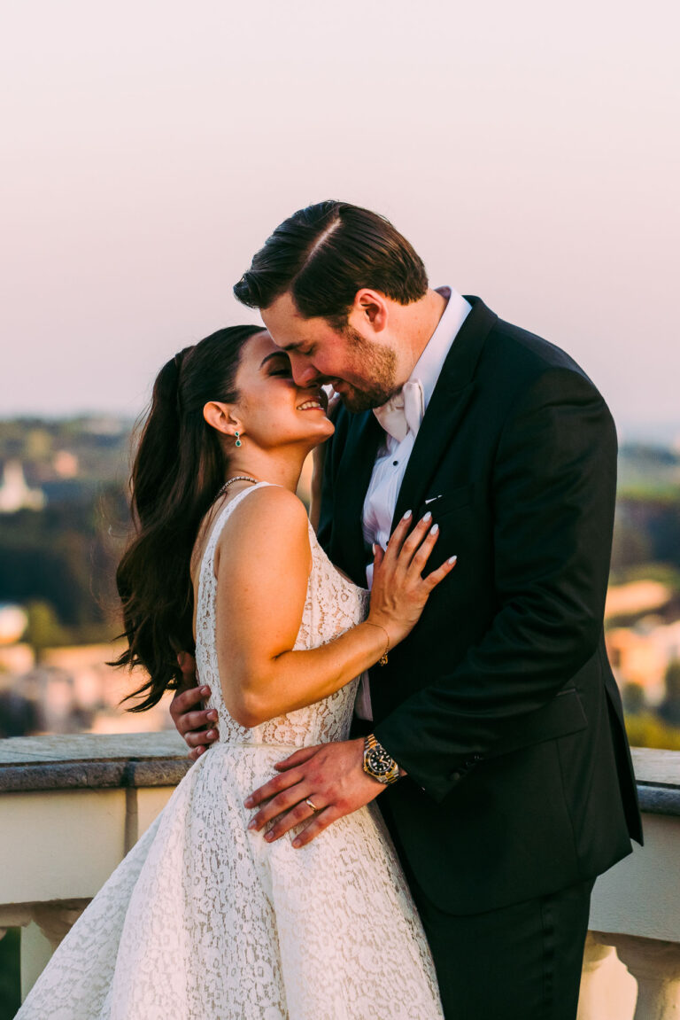 Cristina and John in a close embrace at Villa Miani, Rome, Light & Dreams