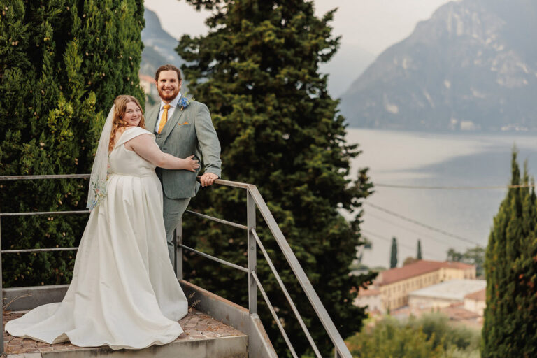 The couple above the rooftops of Lovere, Lake Iseo, Lina + Tom Photography