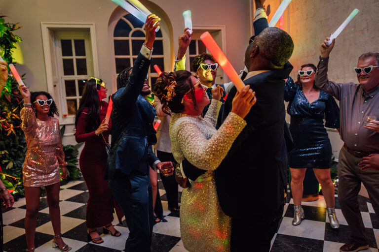 Glow sticks and dancing late into the night, Howsham Hall, Lina + Tom Photography