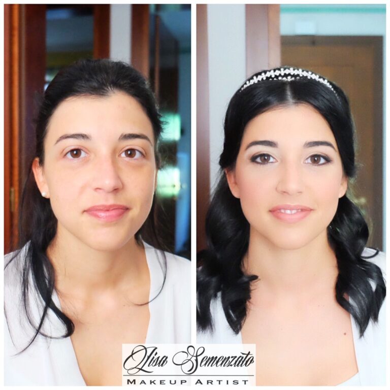 Before and after: bridal makeup and a pearl tiara half-up style, Lisa Semenzato