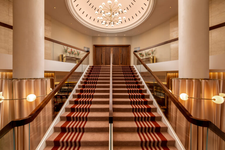 The grand staircase to the ballroom level, London Hilton on Park Lane