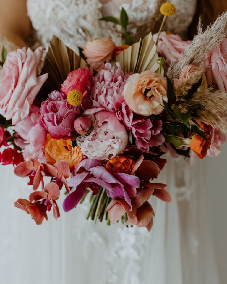 Bridal bouquet in pink and peach tones, Long Bay Beach Resort