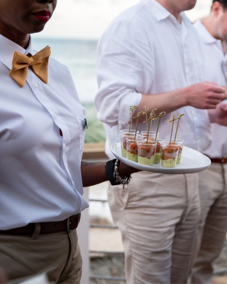 Canapés served on a tray at a reception, Long Bay Beach Resort