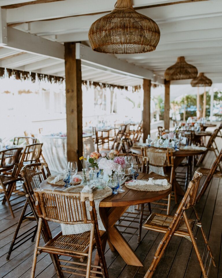 Reception tables set on the terrace, Long Bay Beach Resort