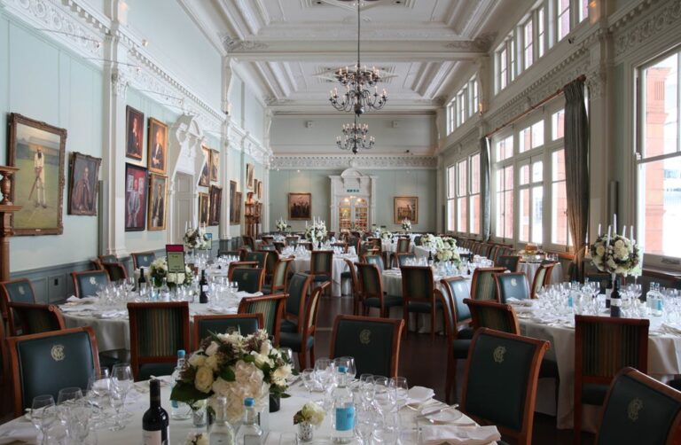 Round tables and the top table in the Long Room, Lord’s Cricket Ground