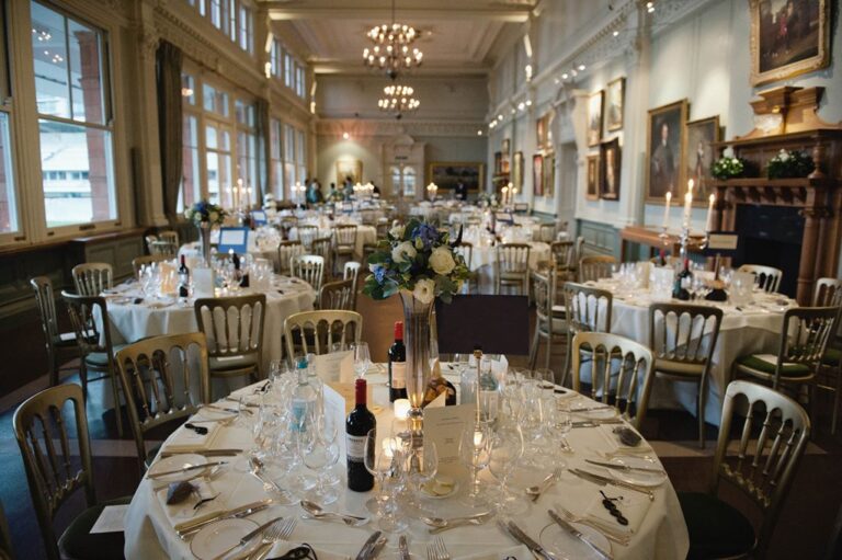 Candlelit round tables in the Long Room, Lord’s Cricket Ground