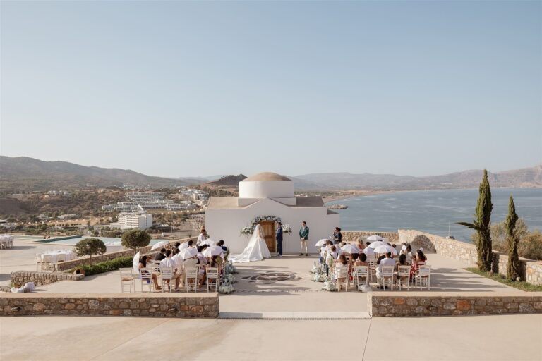 A wide overview of the ceremony, chapel and coastline, Lorella Giannini