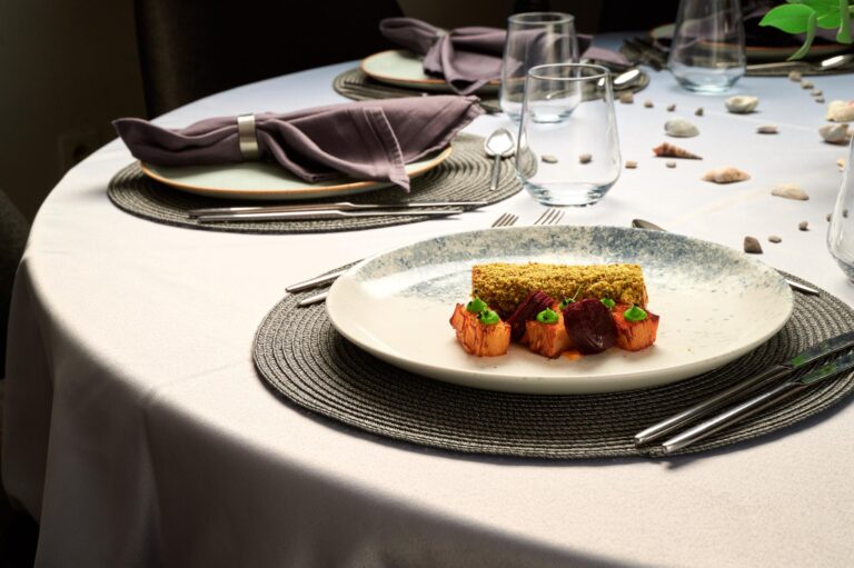 A plated course from the galley, laid for dinner, Lupus Mare