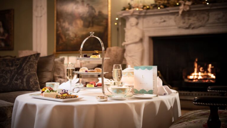 Afternoon tea by the fireplace, Luttrellstown Castle Resort