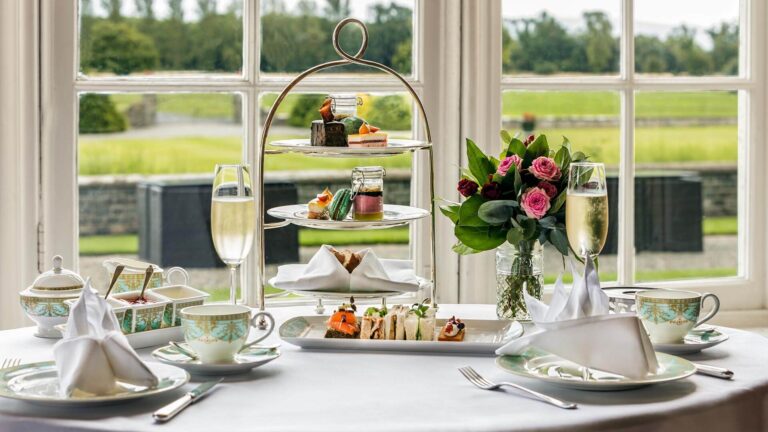 Afternoon tea with a view over the grounds, Luttrellstown Castle Resort