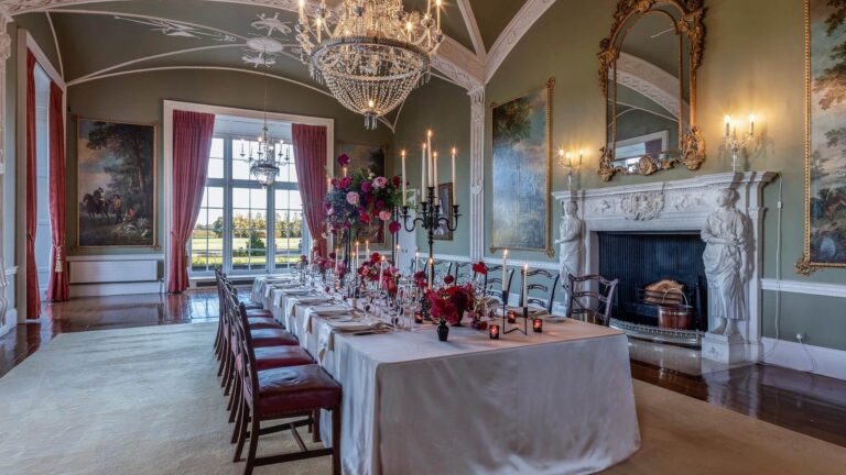 Van Stry Ballroom set for dinner, Luttrellstown Castle Resort