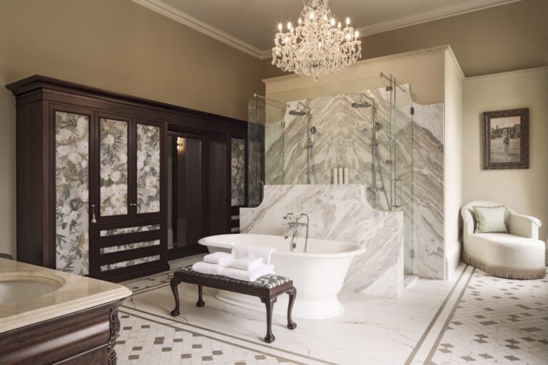 Aileen Plunket bathroom with freestanding bath, Luttrellstown Castle Resort