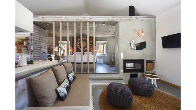 Superior Suite living area and fireplace, Luz Houses