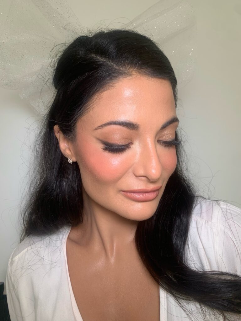 A bride in a veil, dark hair, eyes closed, side profile, Makeup By Becky Flynn