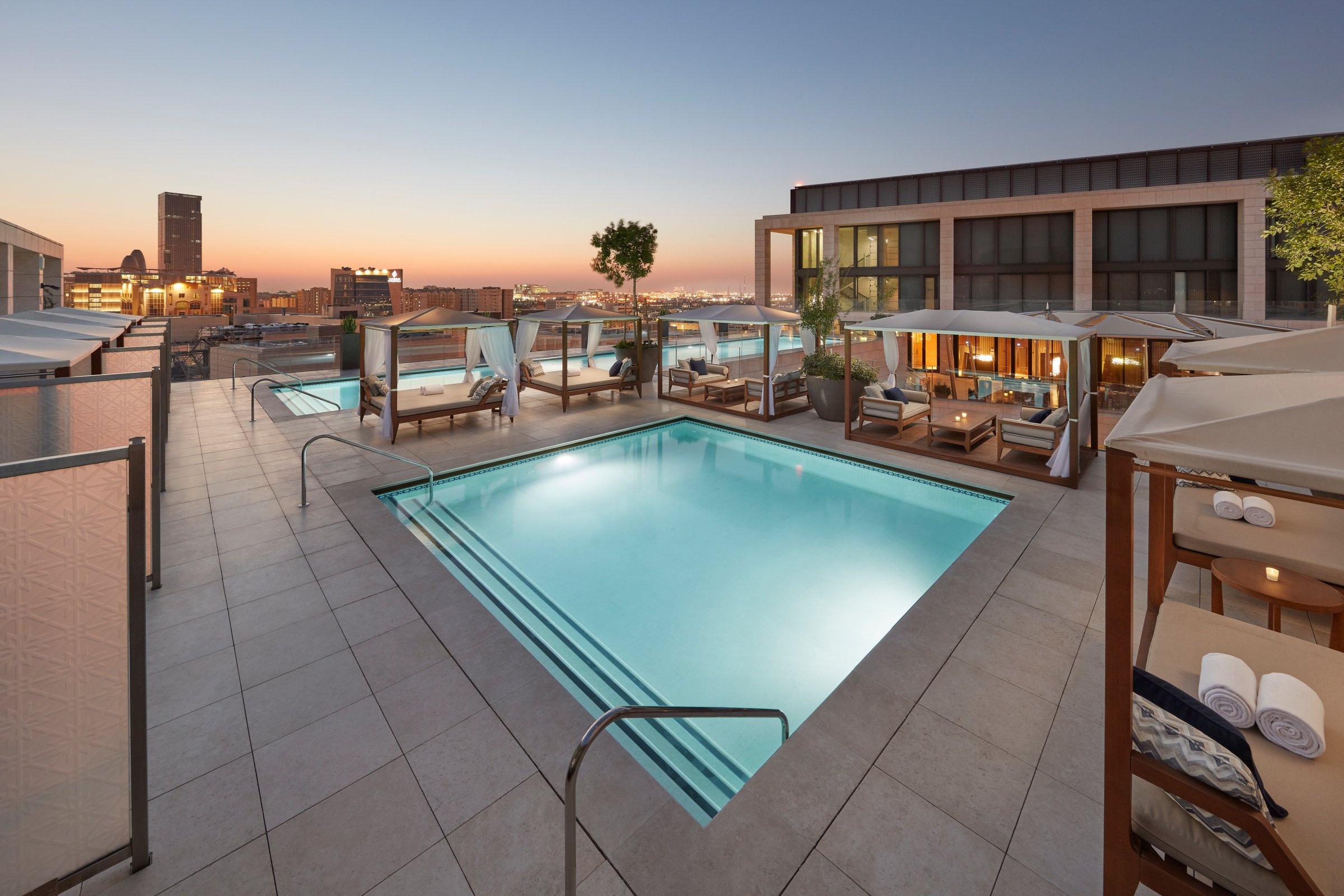 The Rooftop Pool at Dusk, Mandarin Oriental, Doha