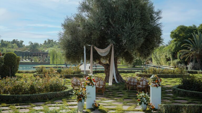 Wedding set-up in the Andalusian Garden, Mandarin Oriental, Marrakech