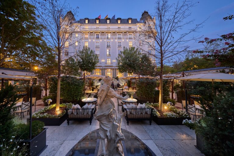 The Ritz Garden and the hotel at dusk, Mandarin Oriental Ritz Madrid