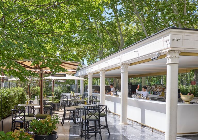 The garden pavilion and tables among the trees, Mandarin Oriental Ritz Madrid
