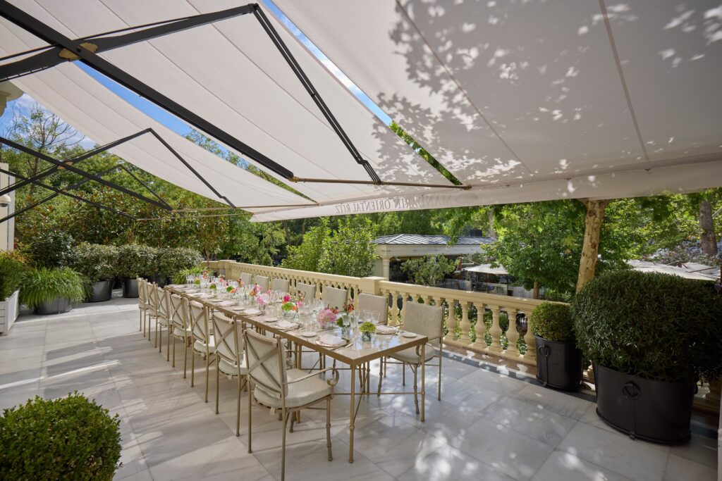 Long table on the covered Terrace, Mandarin Oriental Ritz Madrid