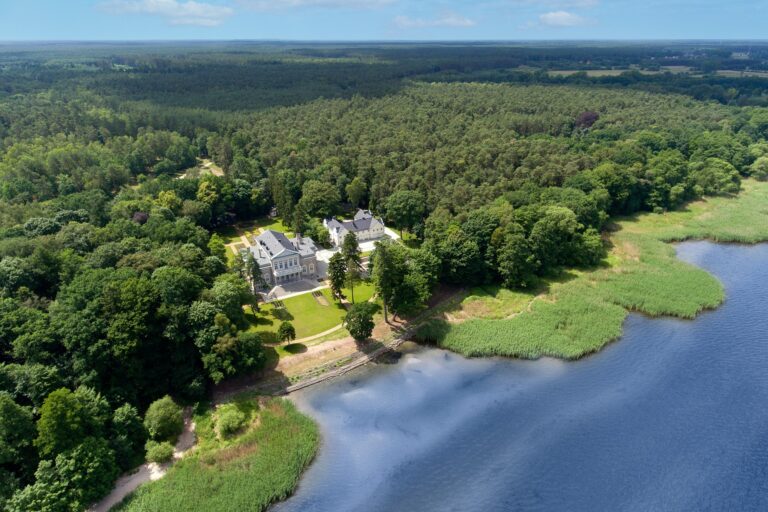 Aerial view of the palace beside the Szczecin Lagoon, Manowce Palace