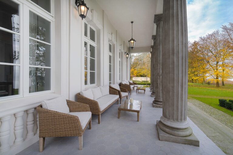 Columned portico terrace of the palace, Manowce Palace