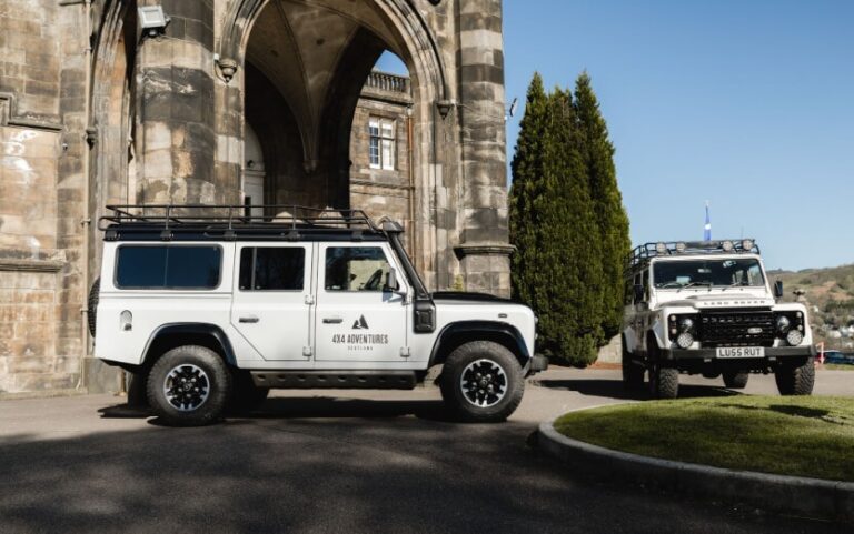 Off-road 4x4 vehicles at the house, Mar Hall Golf & Spa Resort