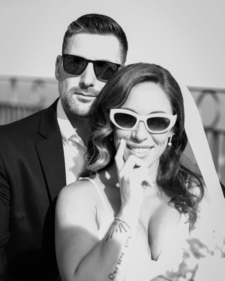 Playful black and white portrait in sunglasses, Marco Ficili
