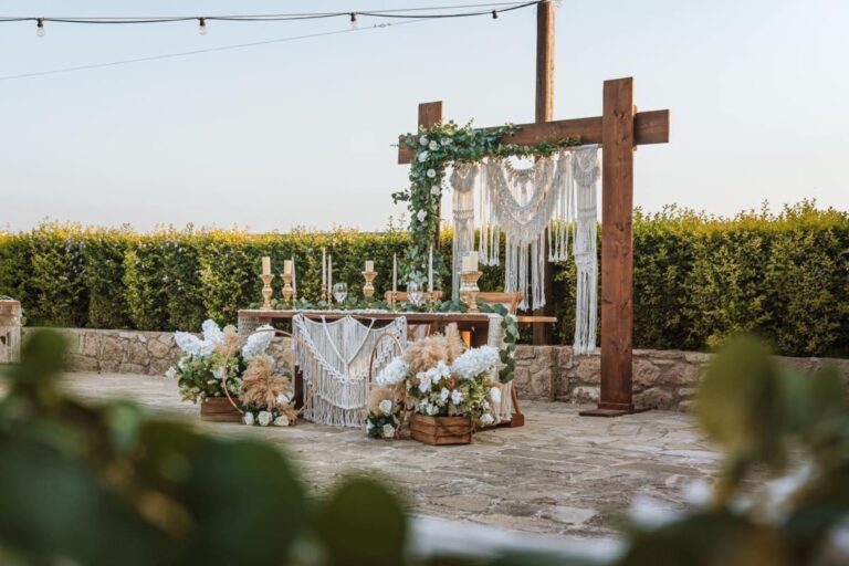 Macrame backdrop and sweetheart table styling at Liopetro, Kouklia, Marry Me Cyprus