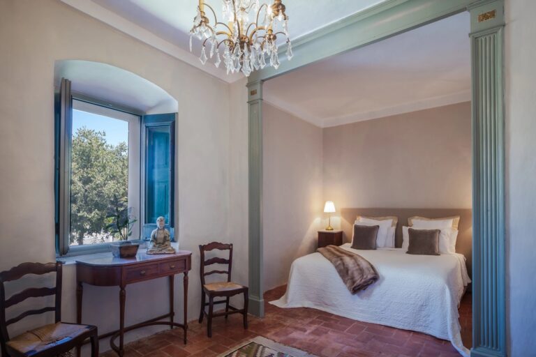 A Chandelier-Lit Bedroom, Masia Victoria