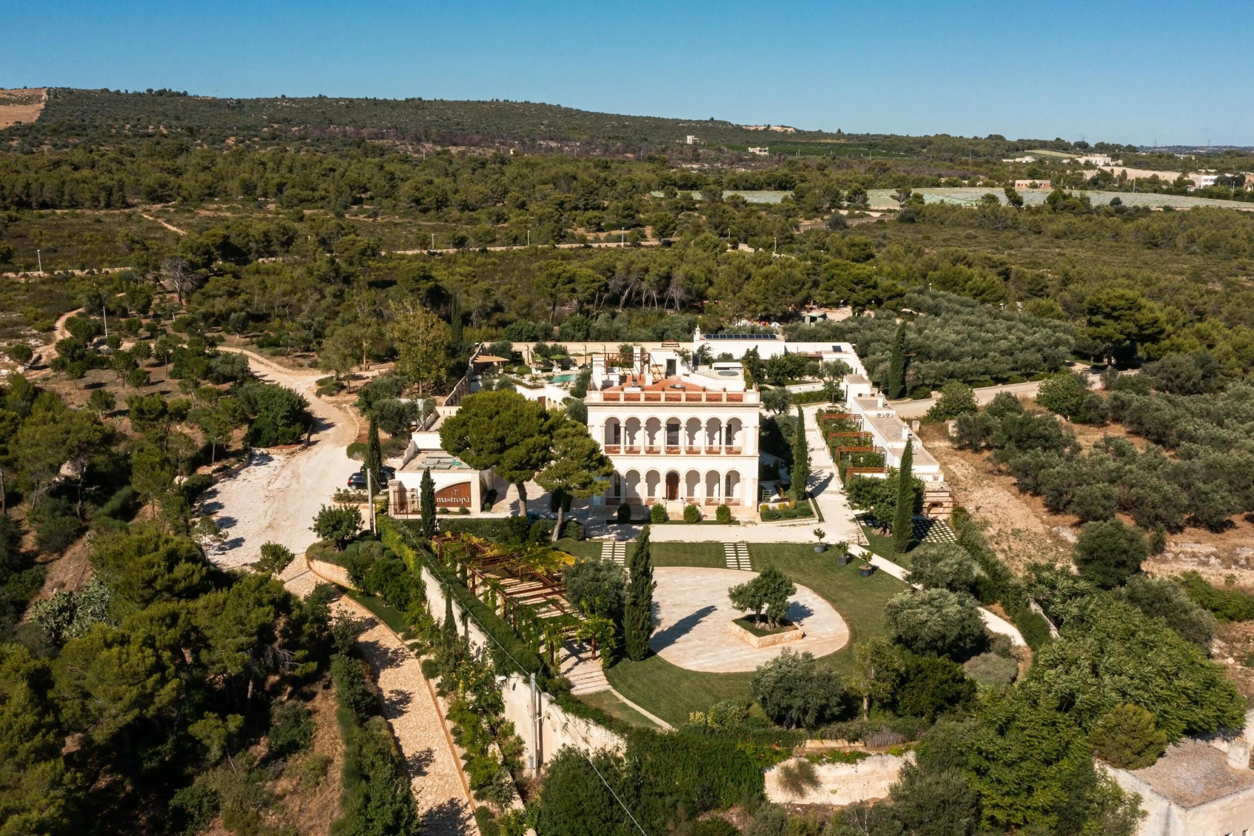 The estate among olive groves, seen from above, Mastropà