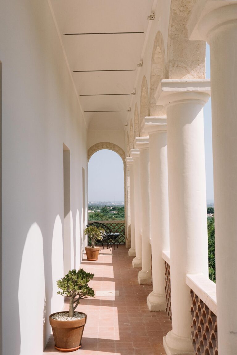 A colonnaded walkway at the main house, Mastropà